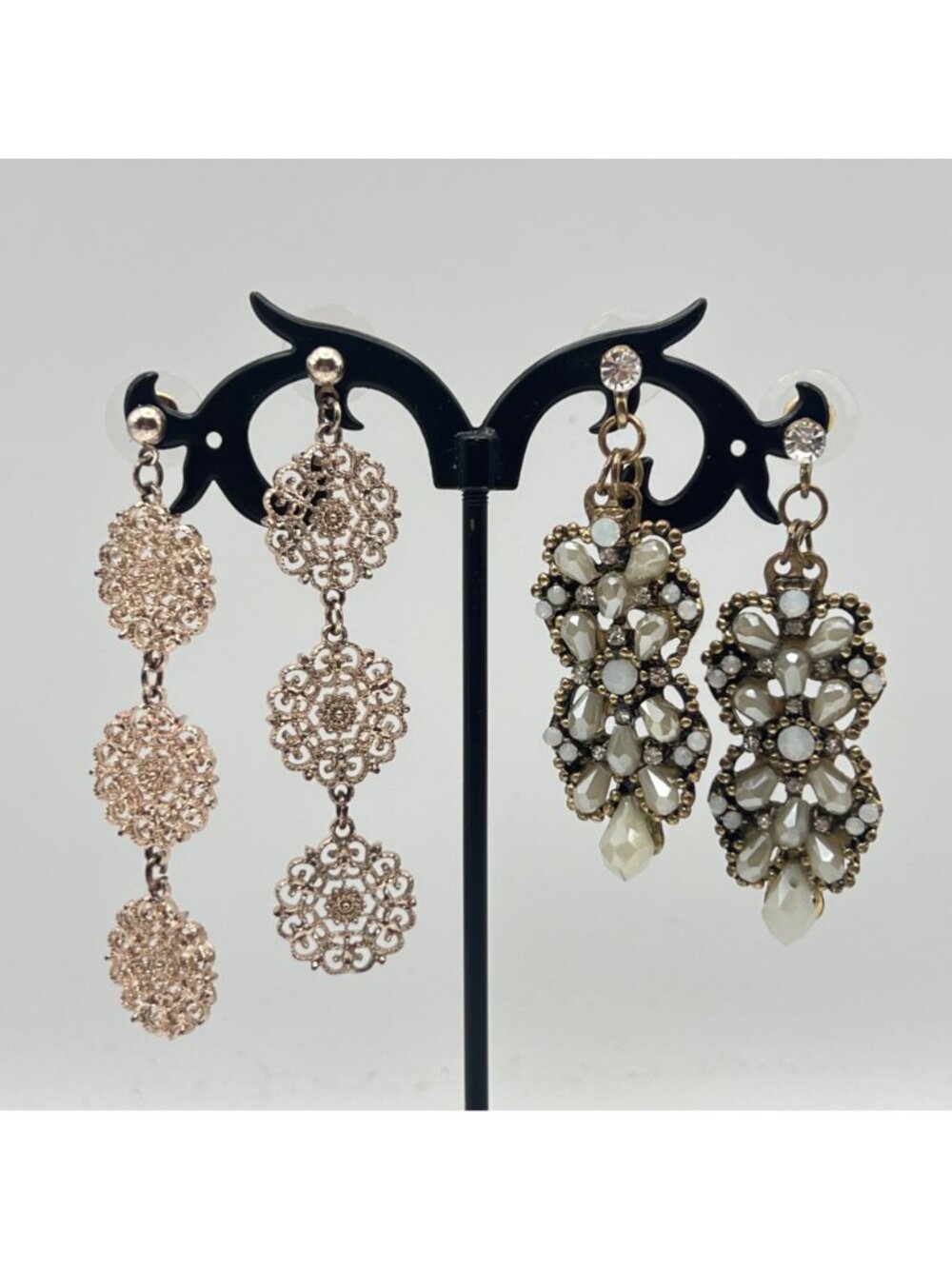 Lot Of 4 Pierced Earrings Baublebar Dangle Stud Gold Rose Tones Floral Beaded - Picture 2 of 11